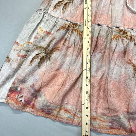 Rachel Zoe Linen Blend Palm Tree Tiered Maxi Skirt Women Lg Beach Tropical Print - Picture 9 of 9